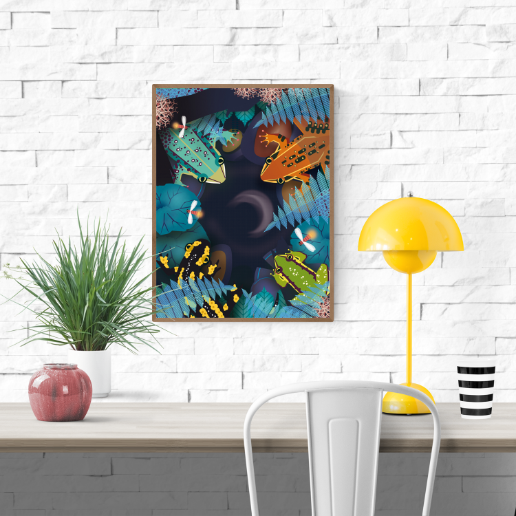 buy artprint with frogs and salamander at night by Studio Frits