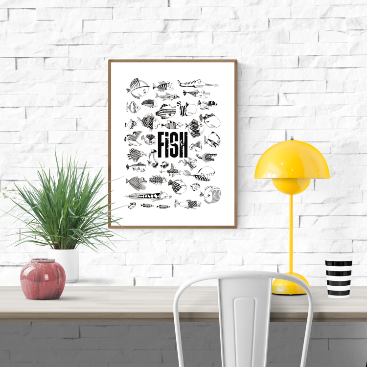 buy black and white artprint with handdrawn fish by Studio Frits