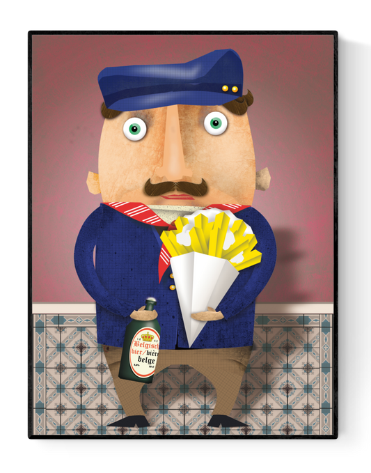 buy illustration with stereotype of a belgian man by Studio Frits