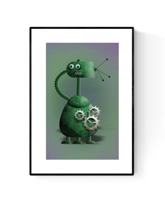 buy green robot artprint illustration by Studio Frits