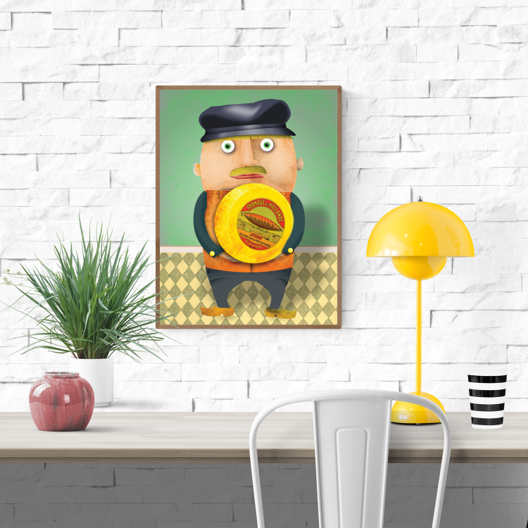 buy stereotype dutch holland sterotype man with cheese 
illustration artprint by Studio Frits