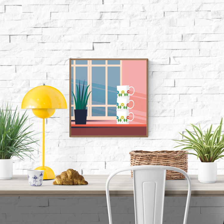 buy vintage kitchen coffee cups illustration by Studio Frits