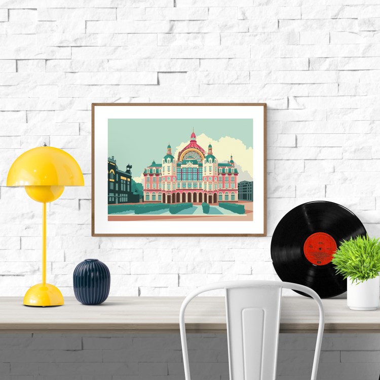 buy Antwerp Belgium central station illustration by Studio Frits