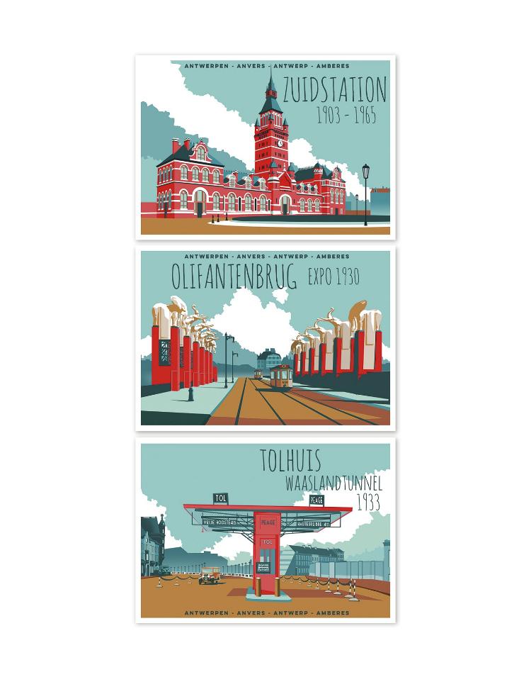 buy Antwerp historical building illustration postcards