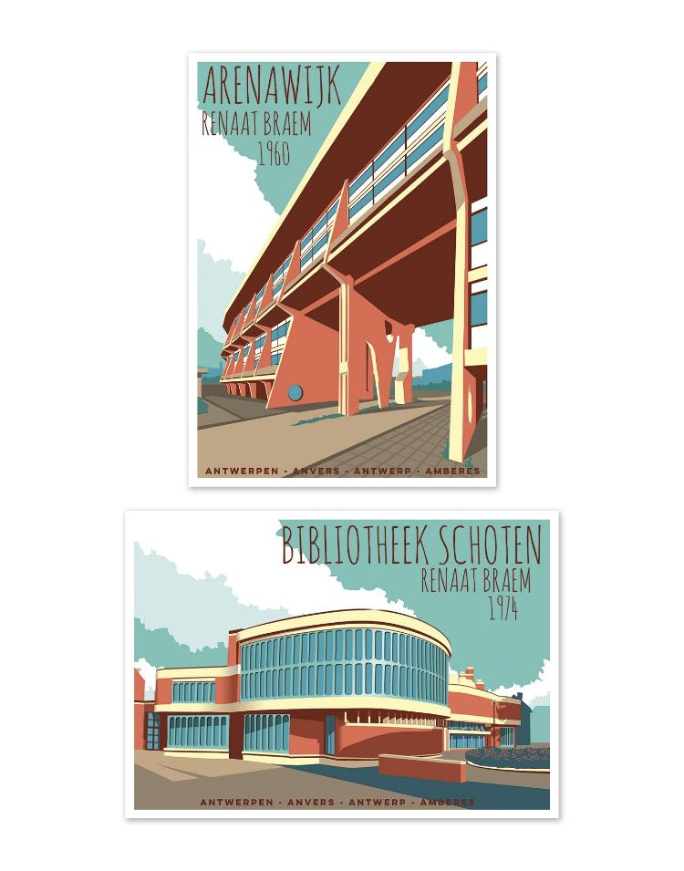 buy Renaat Braem architecture postcard illustrations