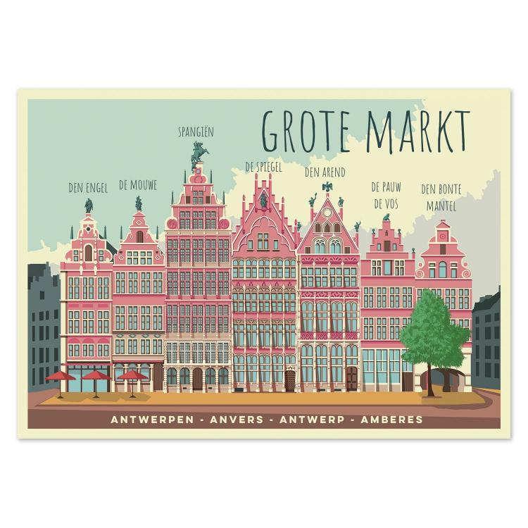 buy Antwerp Belgium grote markt illustration postcard