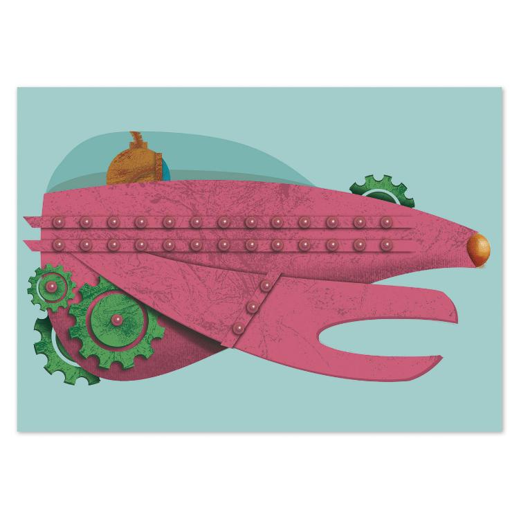 buy pink submarine postcard illustration