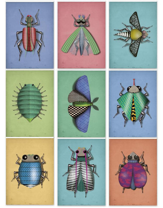 buy postcards with imaginary insect / bug illustrations