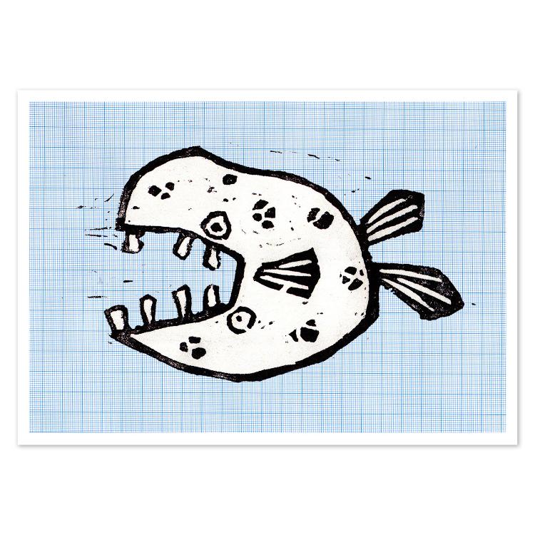 buy postcard of fish linocutting (digital print)