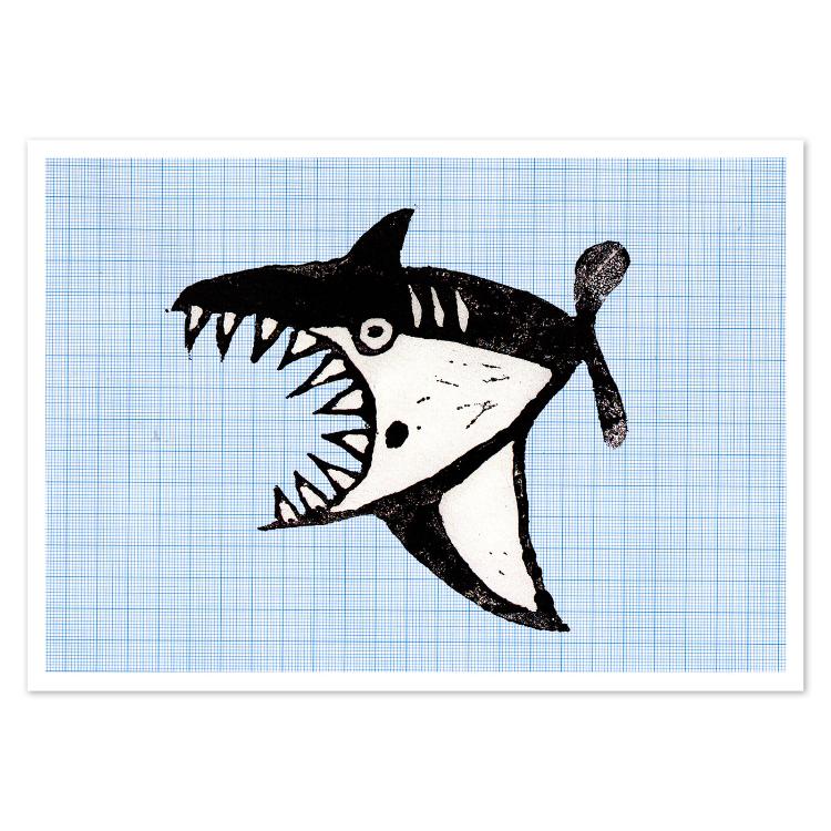 buy postcard with shark linocutting (digital print)