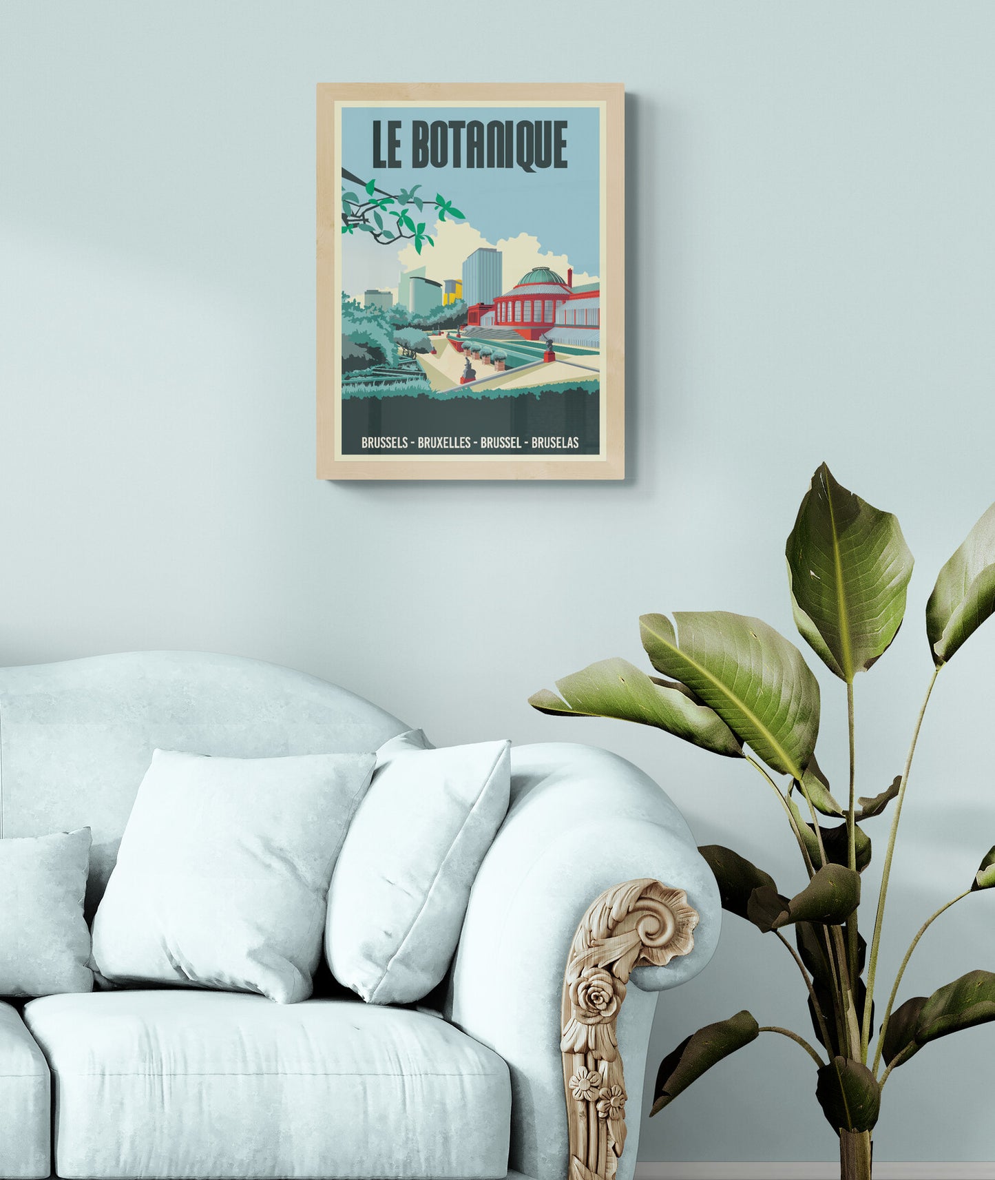 Brussels Le Botanique poster by Studio Frits featuring iconic cultural building and botanical garden in colorful Belgian city travel wall art
